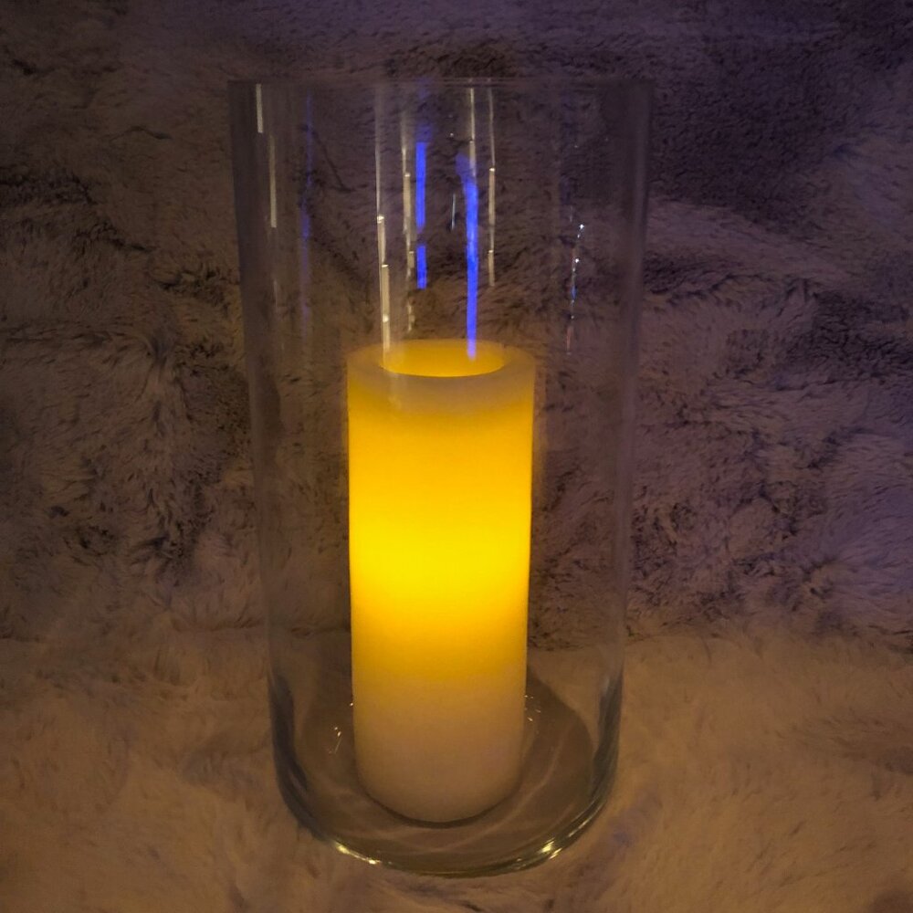 RH Hand-Blown Hurricane 8” x 16”, 3/8” thickness, curved base, with price tag